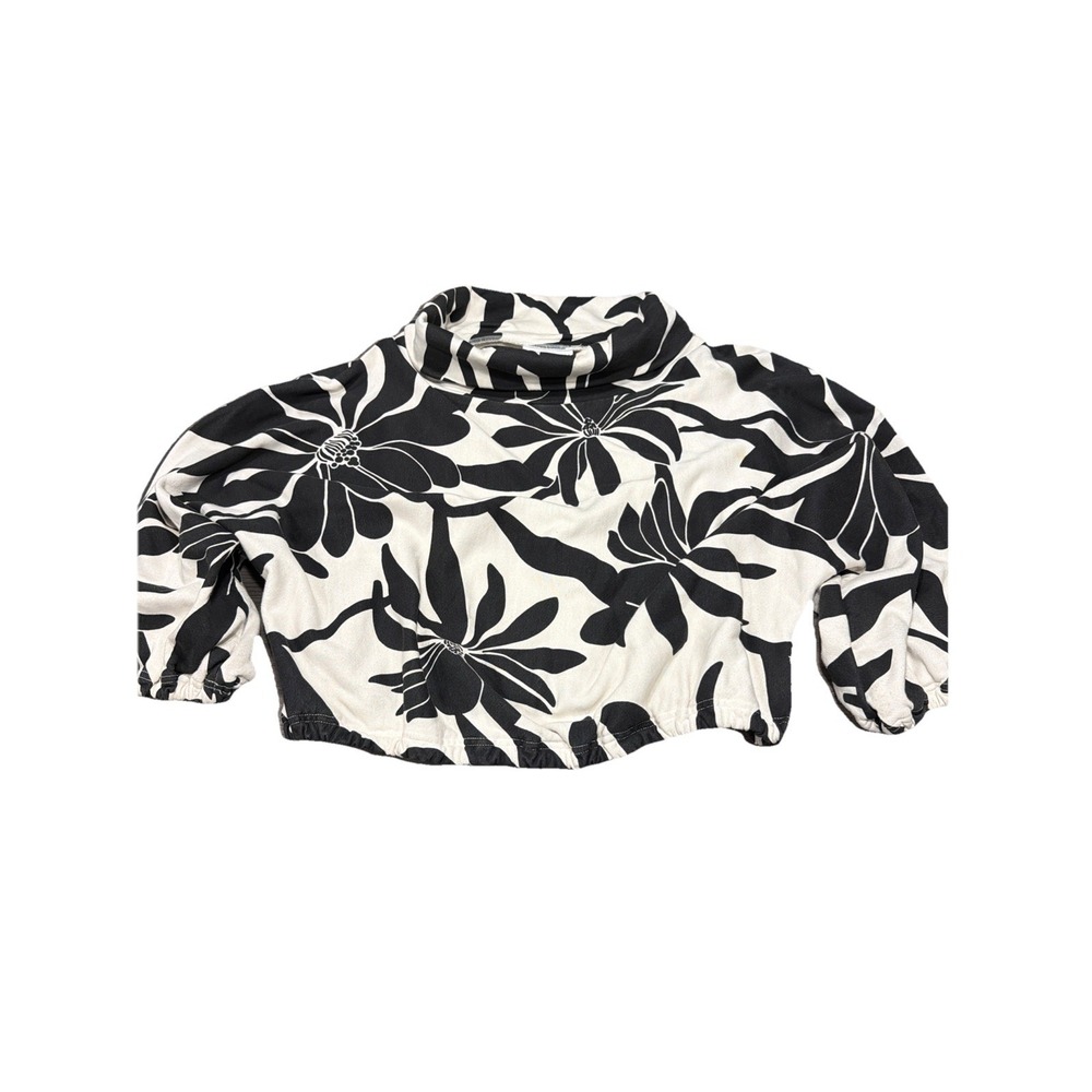 Bryn Walker Pullover Womens XXS Black Floral Cropped Funnel Neck Made USA